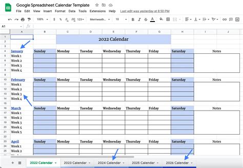 2022 Calendar Template Google Sheets